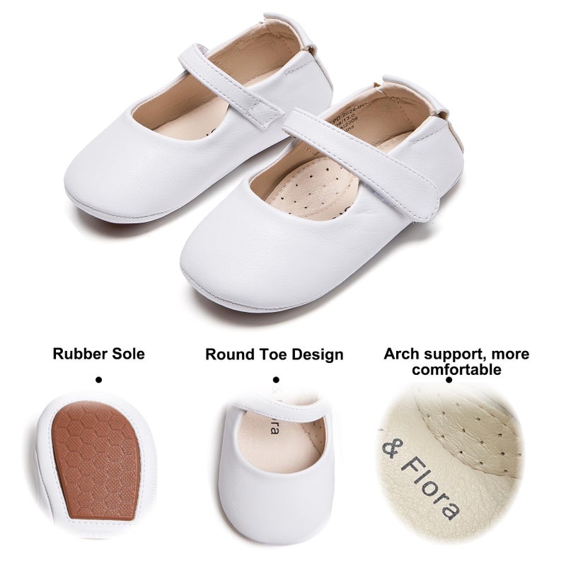 Felix & Flora White Baby Shoes Girl 6-12 Months - Infant Baby Walking Shoes Moccasinss Rubber Sole Crib Shoes(White,6-9 Months) - Image 3